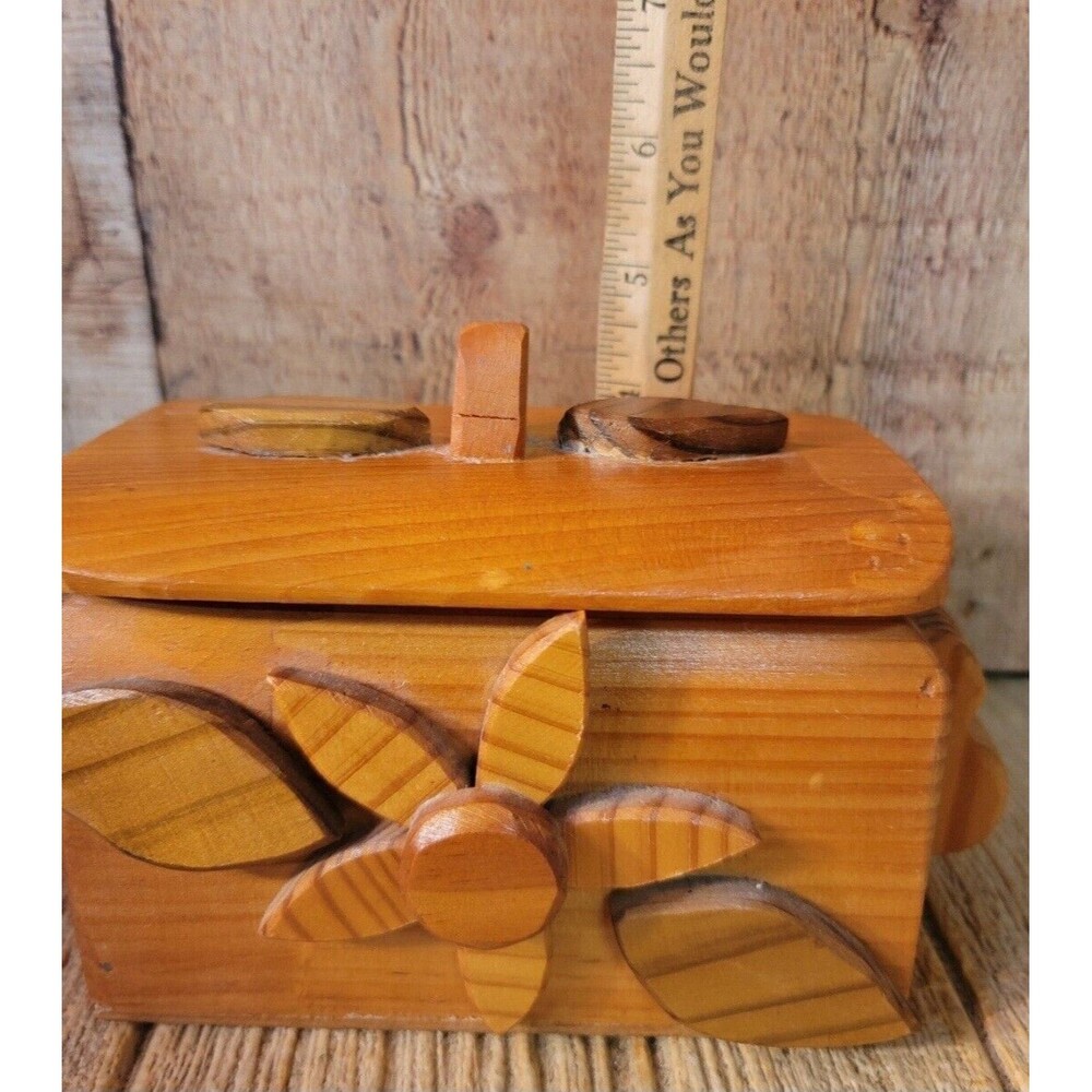 Artisan Wood Flowered Box, Handmade